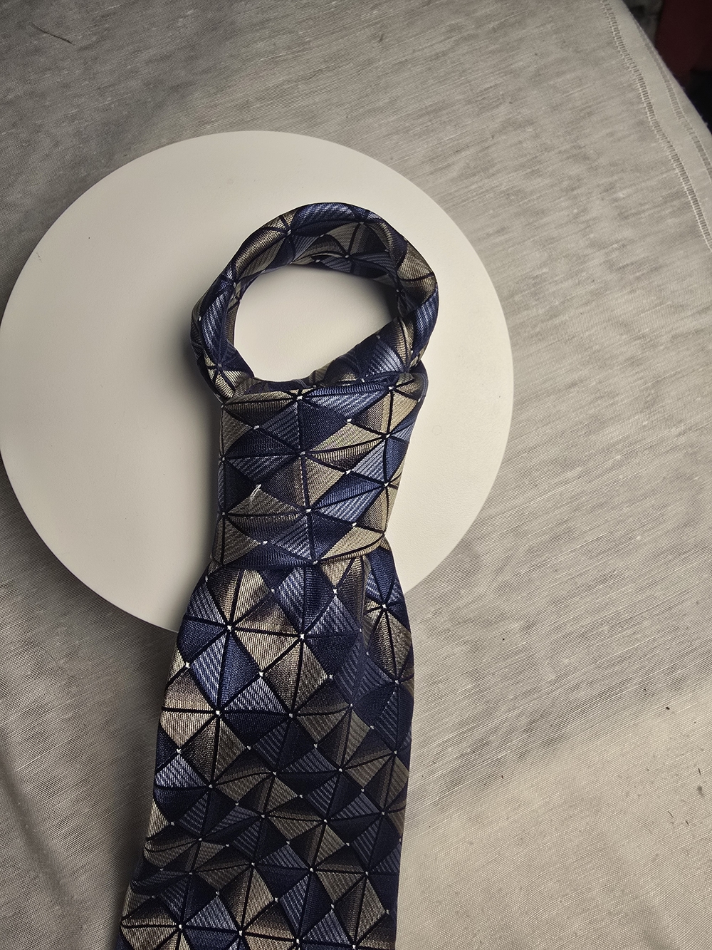 Stafford Essentials Men’s 100% Silk Tie Blue Tan Geometric Necktie